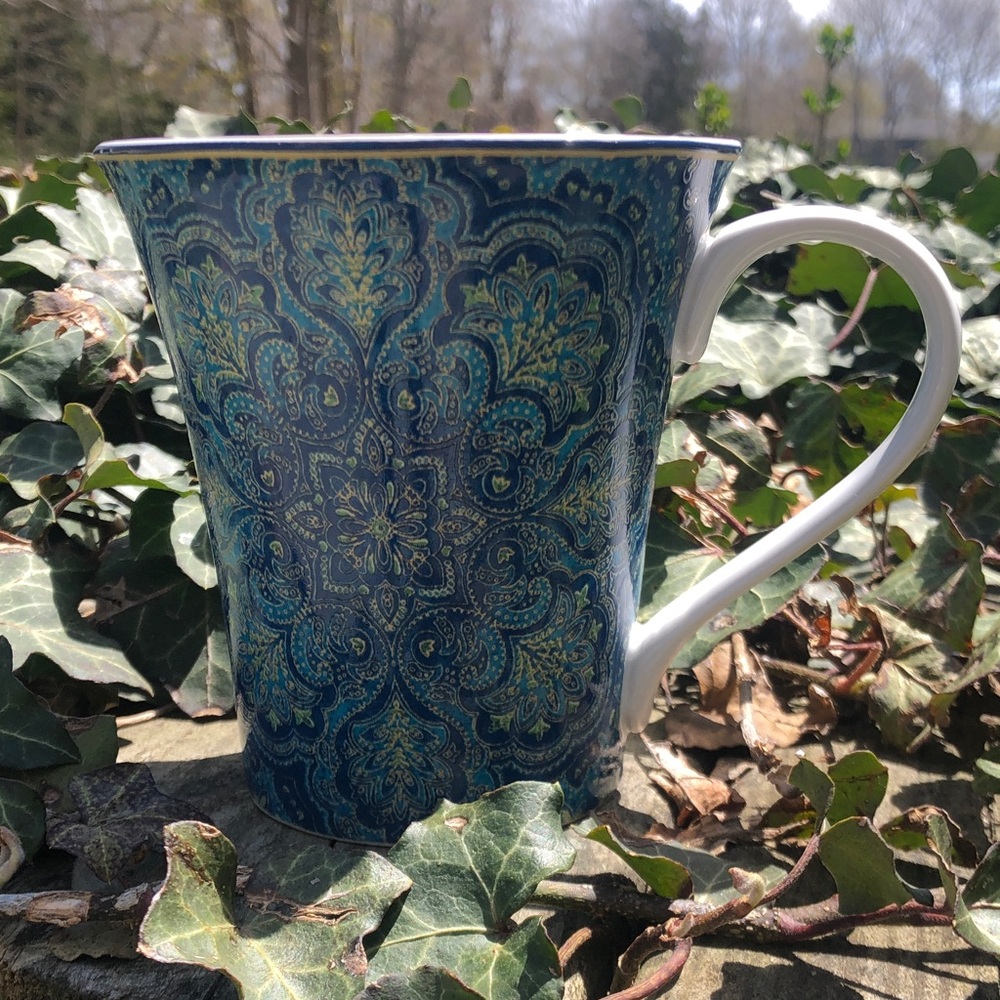222 Fifth Blue and Gold Paisley Porcelain Mug